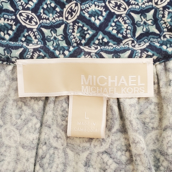 MICHAEL KORS | Women's blue and green medallion tile print blouse. Size large. - Picture 5 of 7